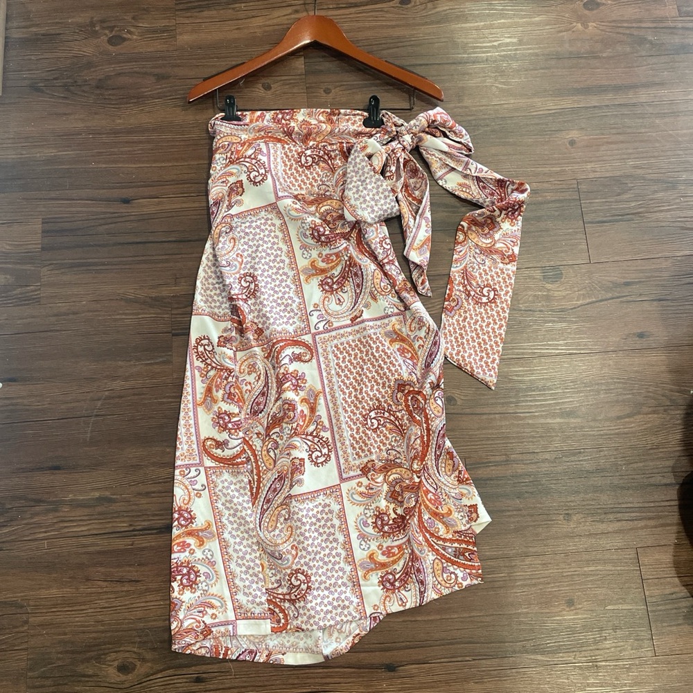 Lulu's Blush and Rust Paisley Wrap Midi Skirt